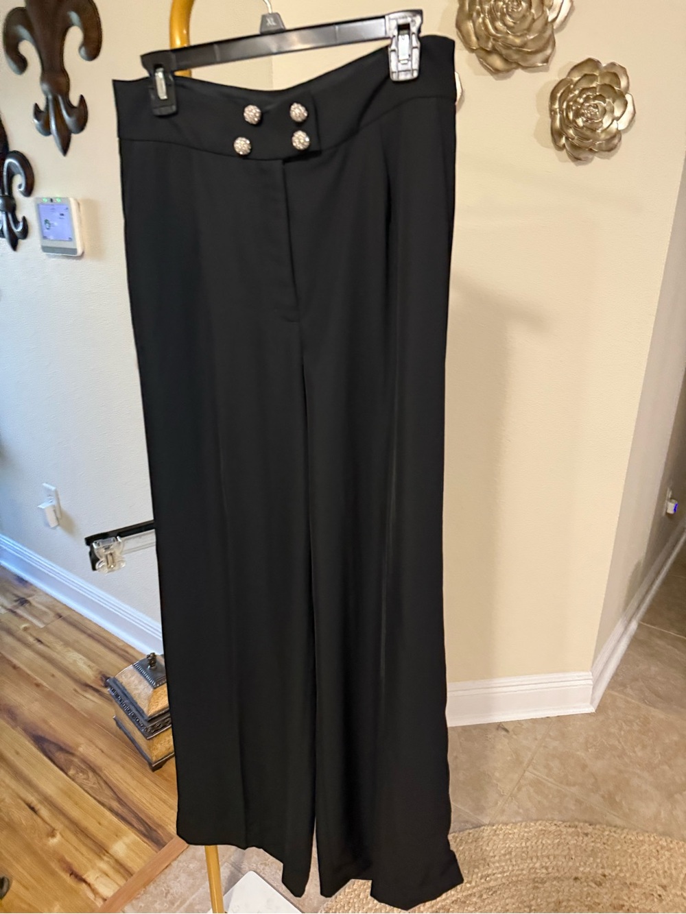 Express Black Wide-Leg Pants with Decorative Buttons